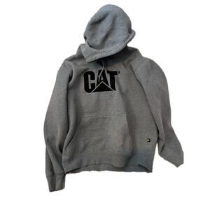 CAT Thick Warm Gray Hoodie Mens Large